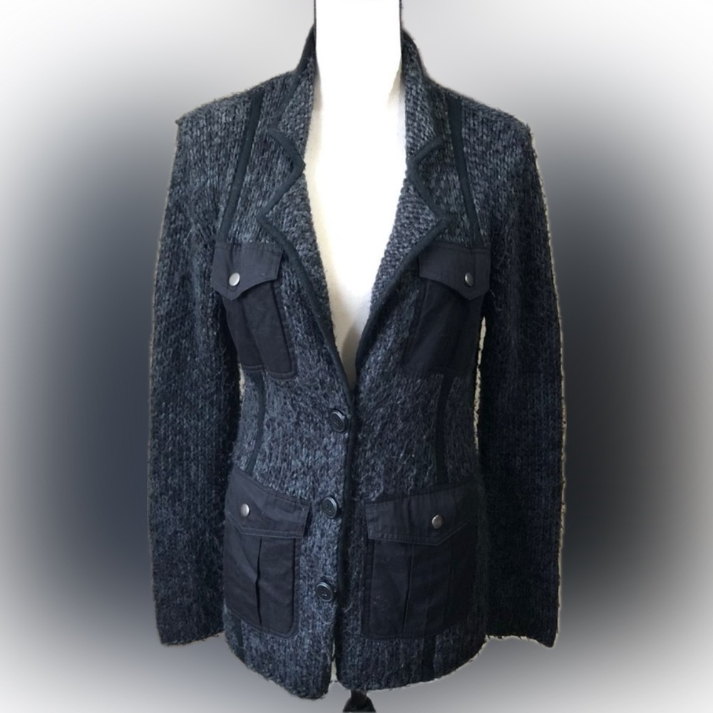 Hinge Gray and Black Women's Wool Blend Sweater Blazer